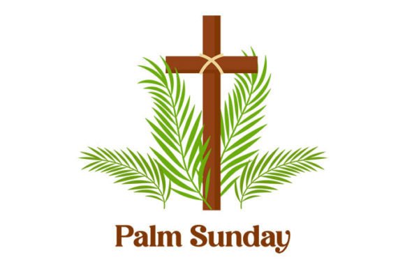 Christian Cross and Palm Leaves Vector Graphics for Crafts