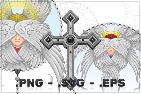 Christian Seraphim with Rosary: Graphics & Illustrations for Faith-Focused Content