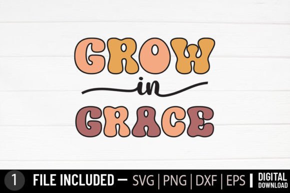 Grow in Grace - Jesus Christian Retro Graphics for Crafts